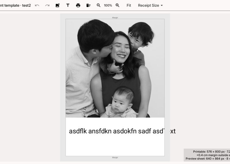 Editor templat cetakan aplikasi Receipt Booth